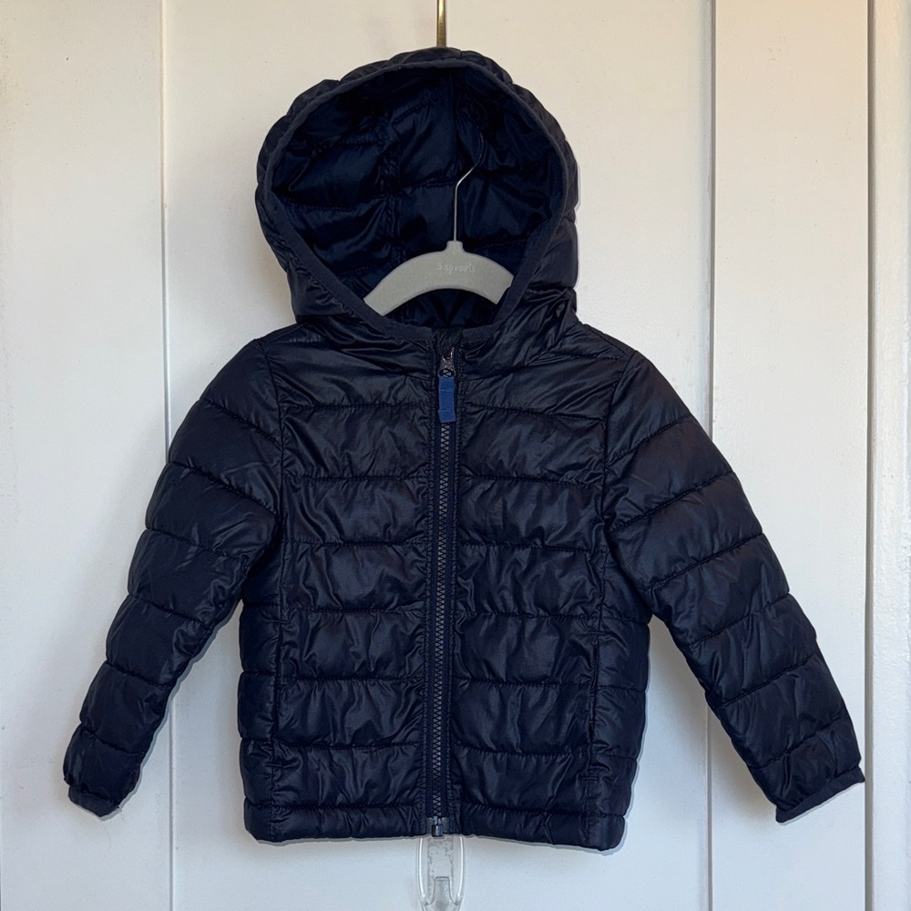 Primary Kids Navy Puffer Jacket with Hood